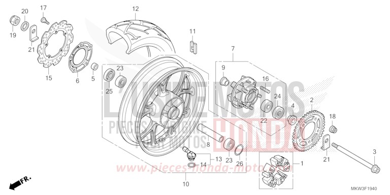 ROUE ARRIERE de NC750X "Méca" GLINT WAVE BLUE METALLIC (B197) de 2021